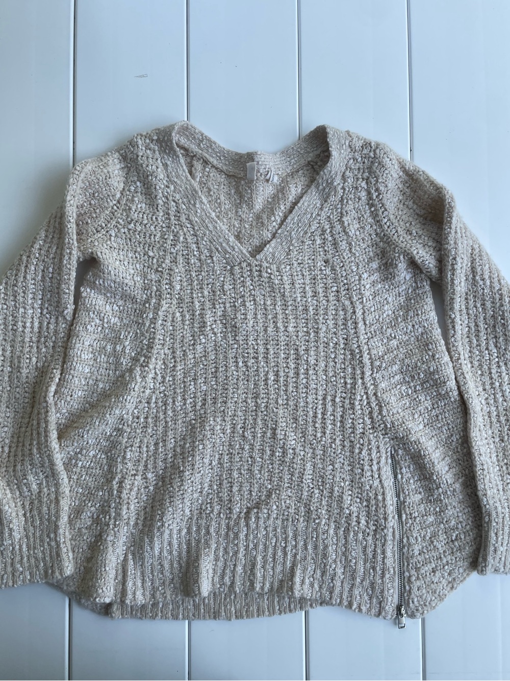 Anthropologie Moth Wool Alpaca Knit V-Neck Side Zip Sweater, Size M